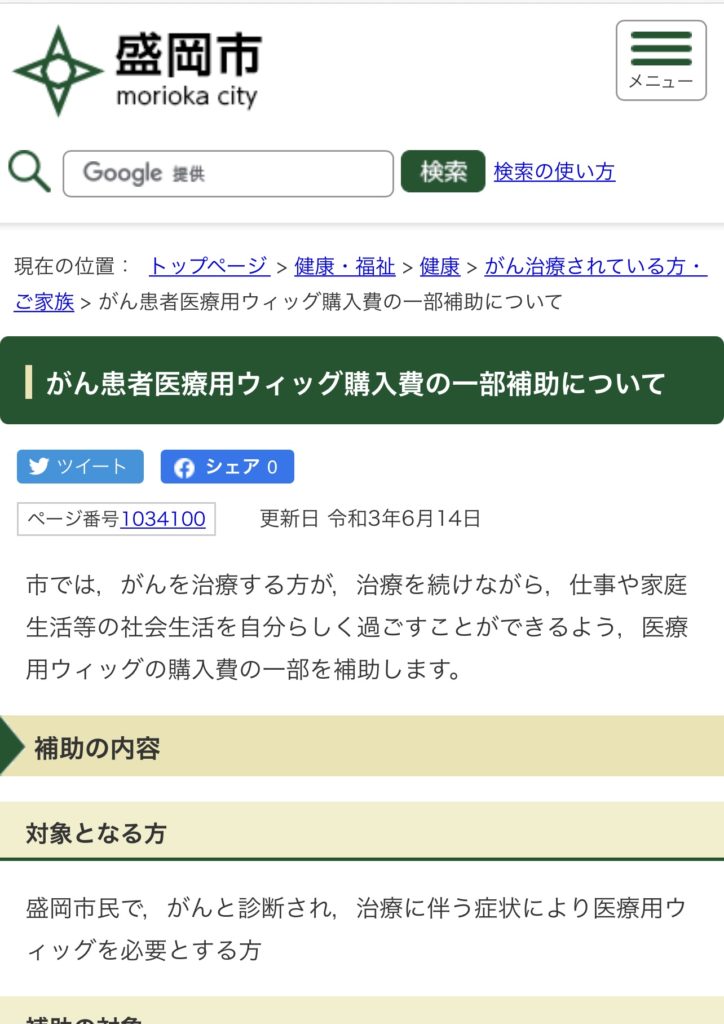 岩手県盛岡市　医療用ウイッグ助成金控除